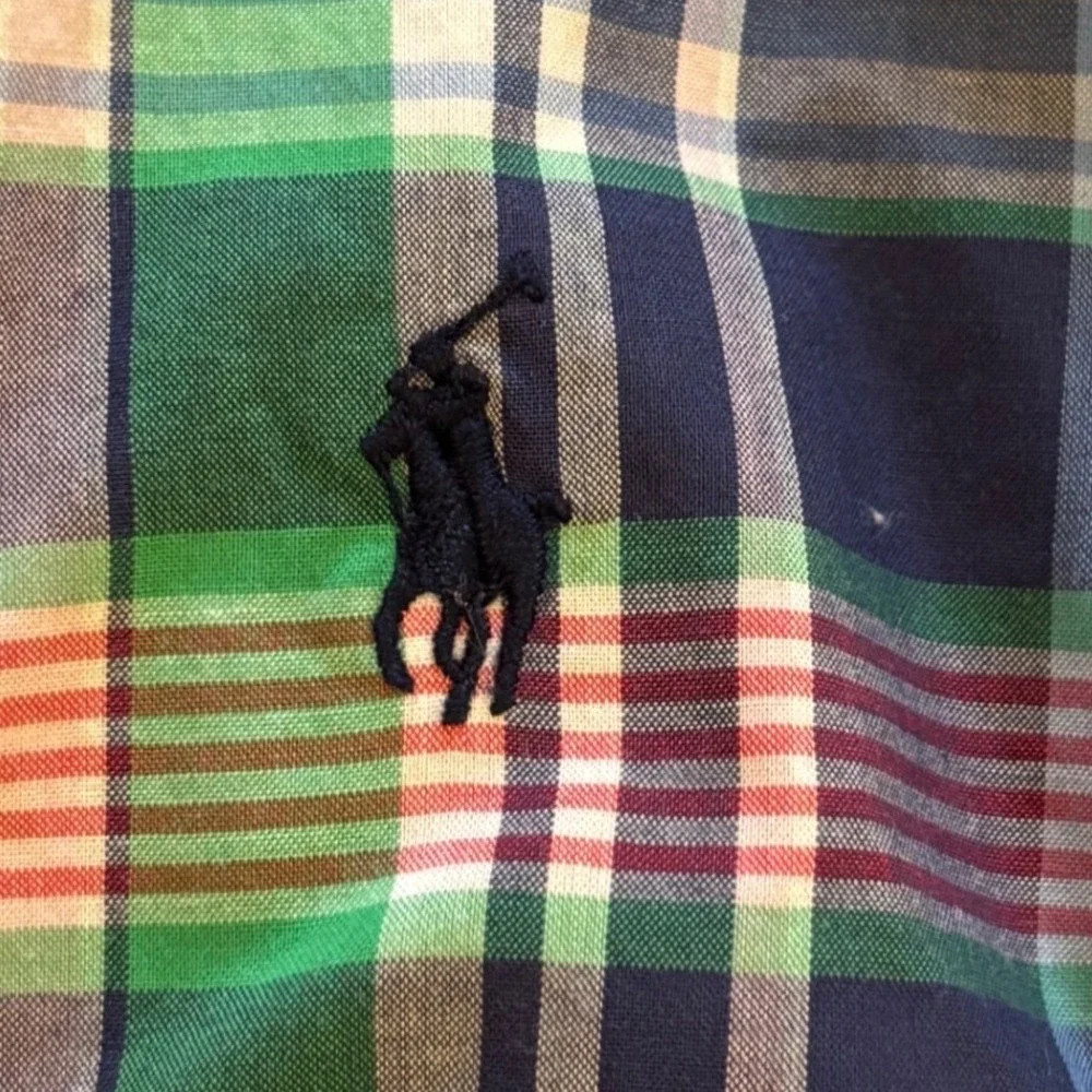 Ralph Lauren Boys Blue Green Plaid Button Down Shirt Size M 10-12 Cotton Pony
